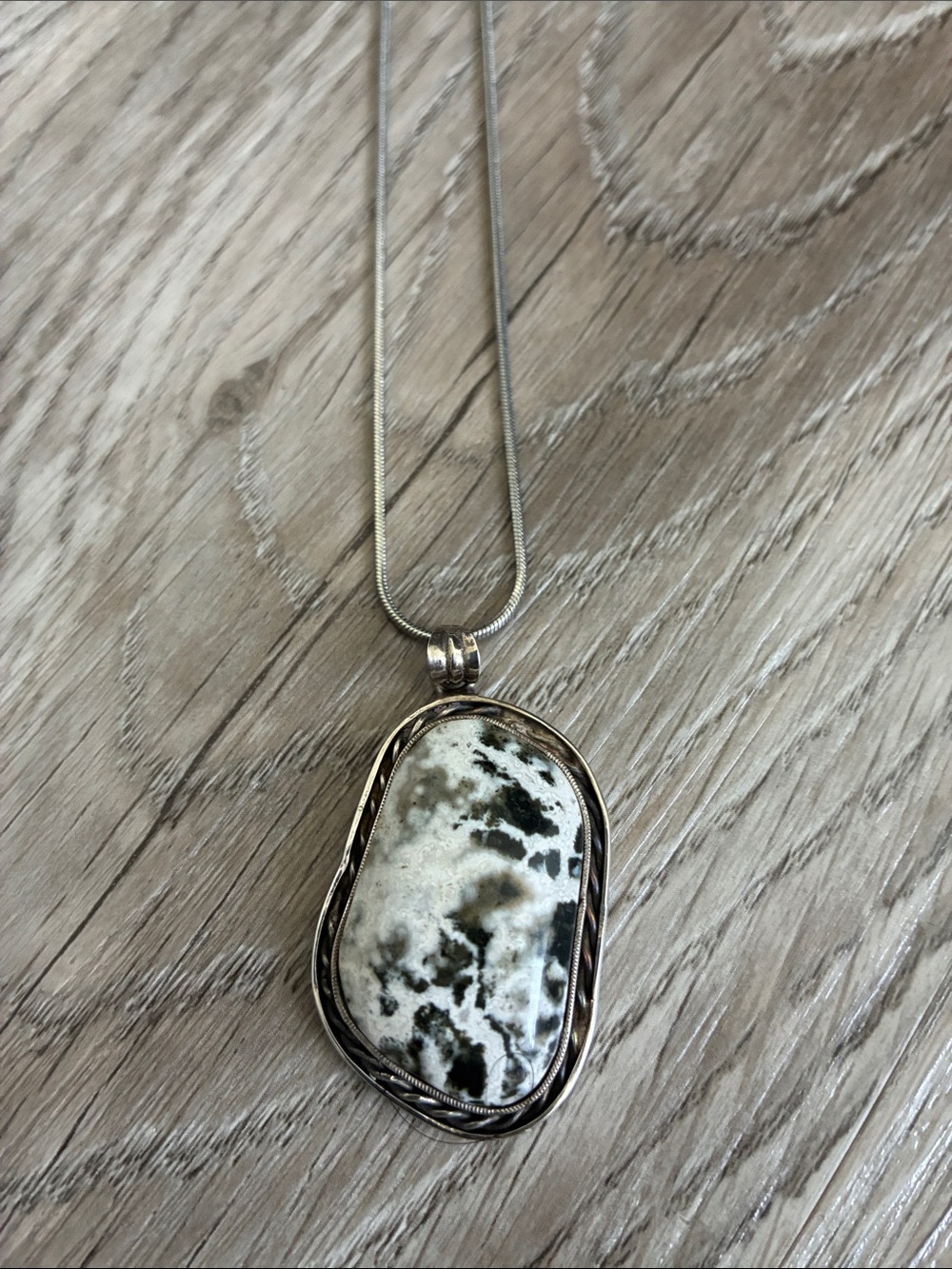 Vintage Sterling Silver White Buffalo Turquoise Artisan Pendant Necklace